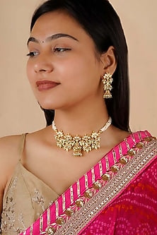 Gold Finish Kundan Polki Choker Necklace Set