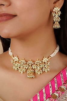 Gold Finish Kundan Polki Choker Necklace Set
