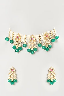 Gold Finish Multi-Colored Kundan Polki Long Necklace Set