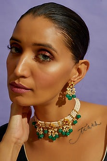 Gold Finish Multi-Colored Kundan Polki Long Necklace Set