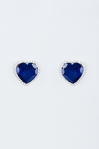 Blue Zircon Handcrafted Heart Doublet Stud Earrings