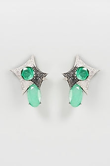 White Finish Zircon Stud Earrings