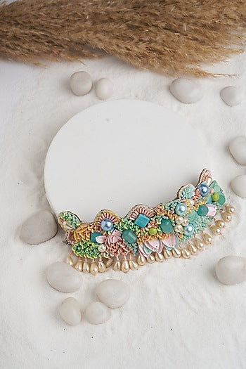 Multi-Colored Stone & Sequinned Choker Necklace Set