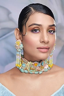Multi-Colored Stone & Shell Choker Necklace Set