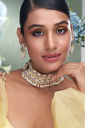Yellow Pearl & Mirror Choker Necklace Set