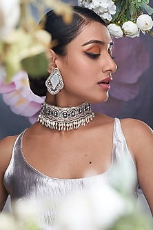 Grey Pearl & Beaded Choker Necklace Set
