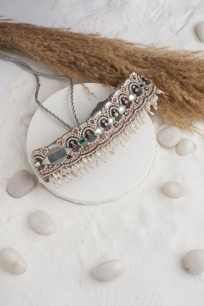 Grey Pearl & Beaded Choker Necklace Set