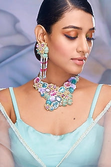 Multi-Colored Stone & Sequinned Necklace Set
