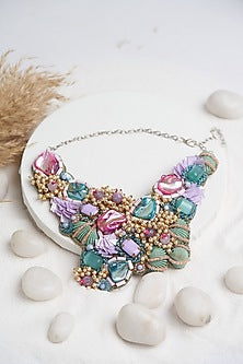 Multi-Colored Stone & Sequinned Necklace Set