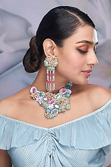 Multi-Colored Stone & Sequinned Necklace Set