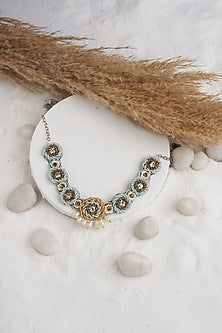 Aqua Blue Stone & Beaded Necklace Set