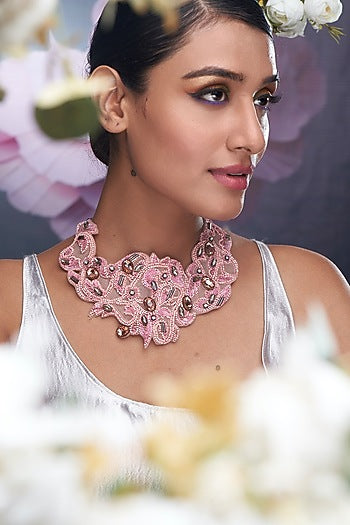 Peach Stone & Beaded Choker Necklace