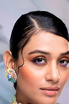 Multi-Colored Stone & Pipe Stud Earrings