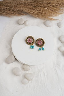 Multi-Colored Stone & Pearl Stud Earrings