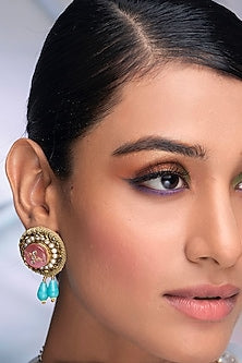 Multi-Colored Stone & Pearl Stud Earrings