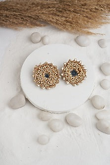 Gold Pearl & Mirror Stud Earrings