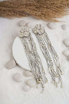 Silver Pearl & Sequinned Dangler Earrings