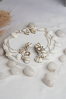 Off-White Shell & Beaded Dangler Earrings