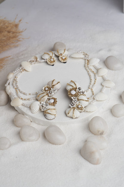 Off-White Shell & Beaded Dangler Earrings