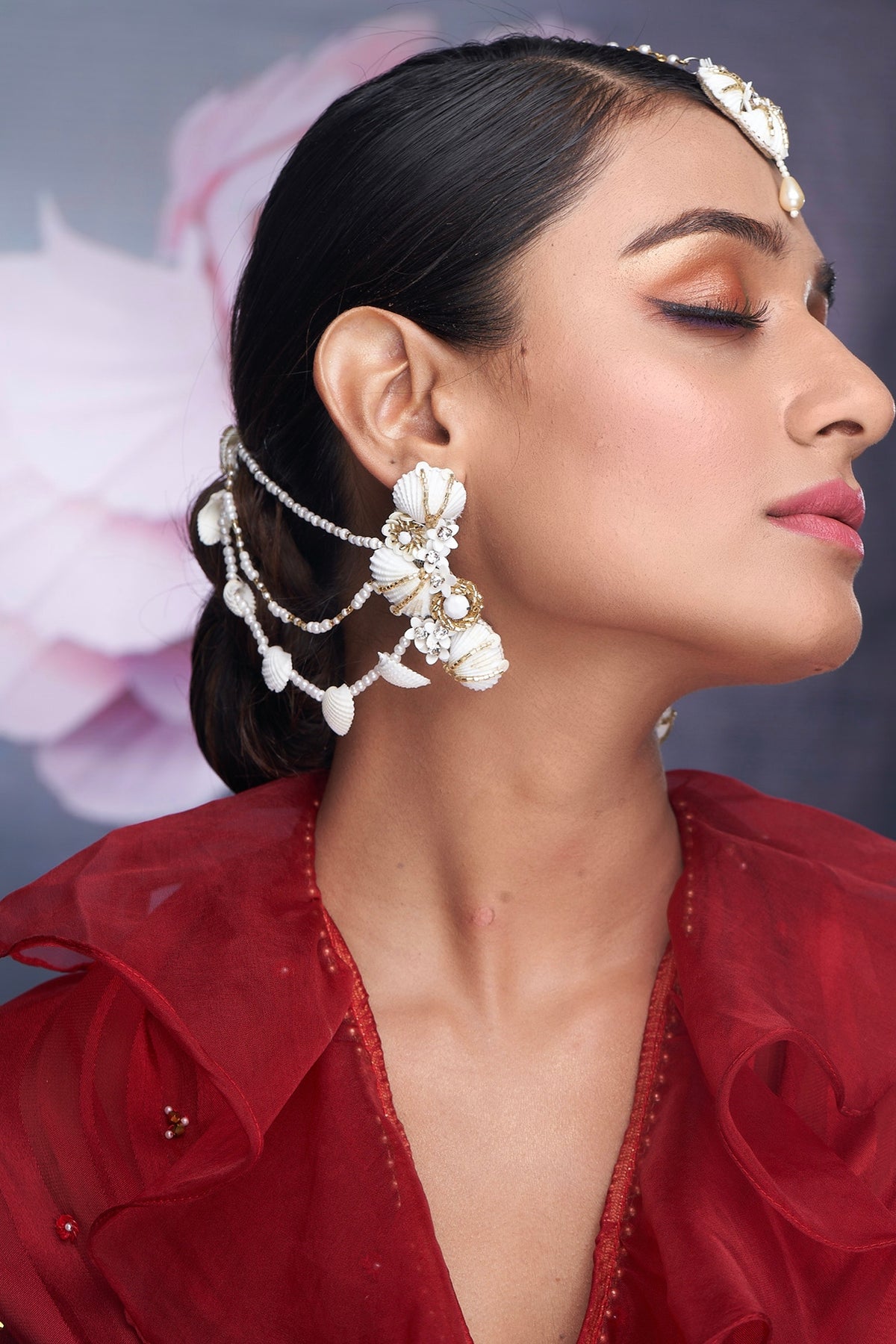 Off-White Shell & Beaded Dangler Earrings