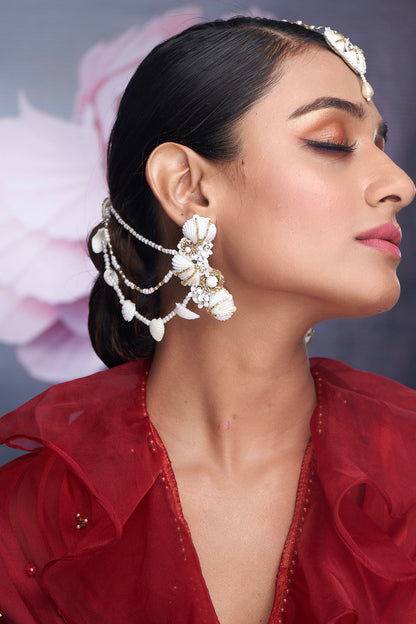 Off-White Shell & Beaded Dangler Earrings