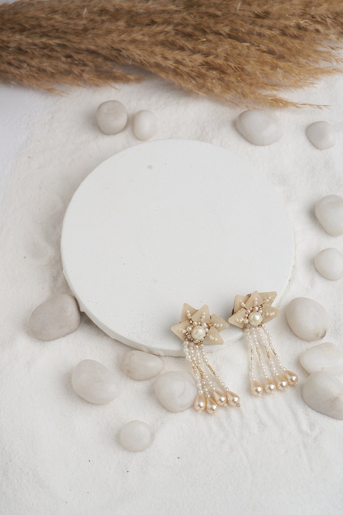 Off-White Pearl & Sequinned Dangler Earrings