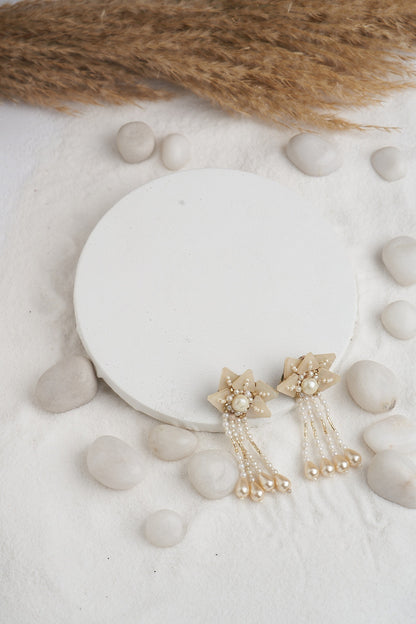 Off-White Pearl & Sequinned Dangler Earrings