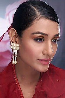 Off-White Pearl & Sequinned Dangler Earrings