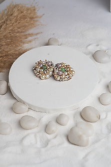 Green Pearl & Stone Stud Earrings