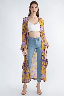 Yellow Digital Printed Jacket With Drawstrings