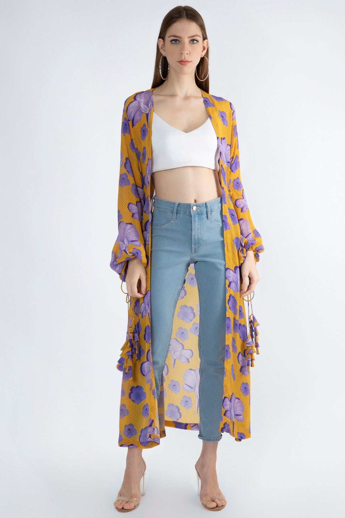 Yellow Digital Printed Jacket With Drawstrings
