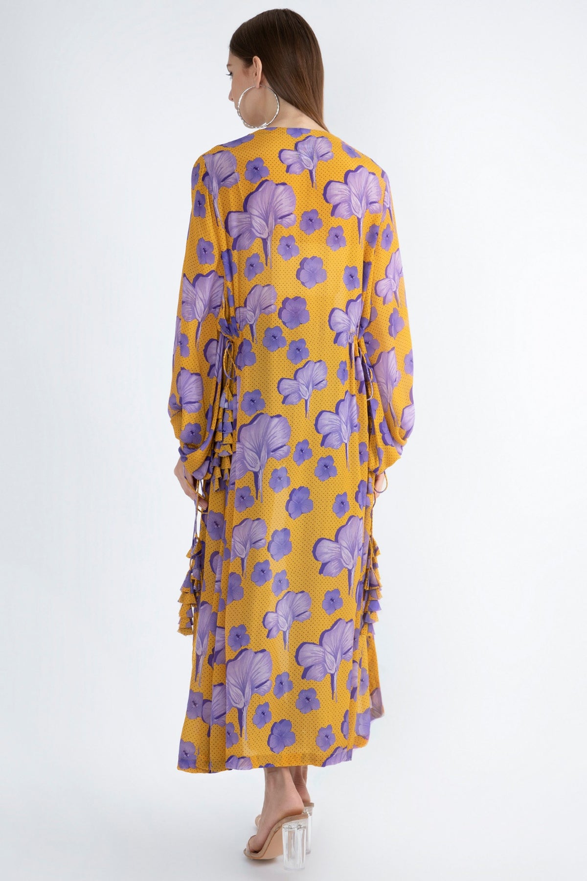 Yellow Digital Printed Jacket With Drawstrings