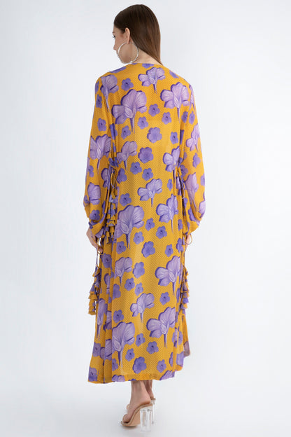 Yellow Digital Printed Jacket With Drawstrings