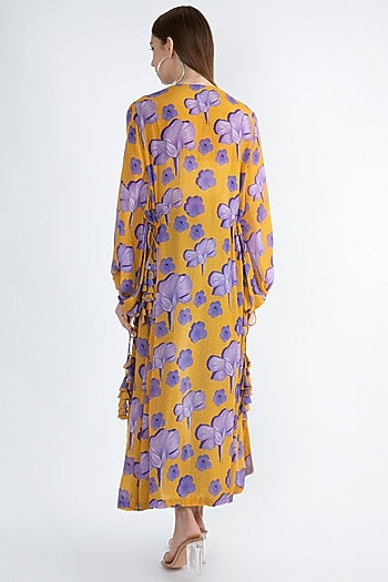Yellow Digital Printed Jacket With Drawstrings