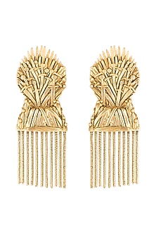 Gold Finish Iron Throne Motif Drop Earrings