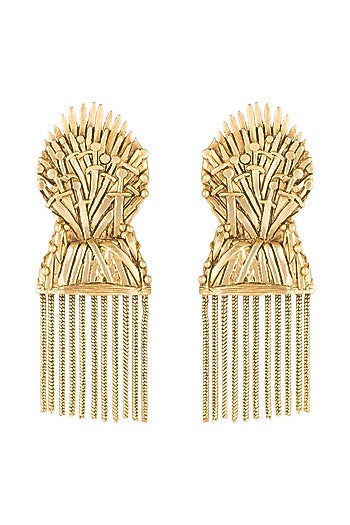 Gold Finish Iron Throne Motif Drop Earrings