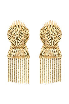 Gold Finish Iron Throne Motif Drop Earrings