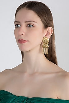Gold Finish Iron Throne Motif Drop Earrings