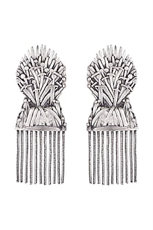Silver Finish Iron Throne Motif Drop Earrings