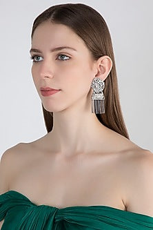 Silver Finish Iron Throne Motif Drop Earrings