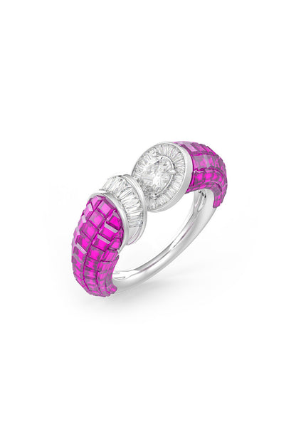 White Rhodium Finish Ruby Synthetic Spinel Ring In Sterling Silver