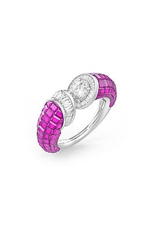 White Rhodium Finish Ruby Synthetic Spinel Ring In Sterling Silver
