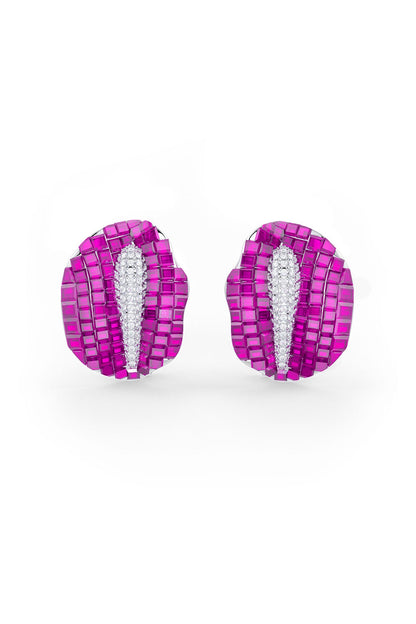 White Rhodium Finish Ruby Synthetic Spinel Stud Earrings In Sterling Silver