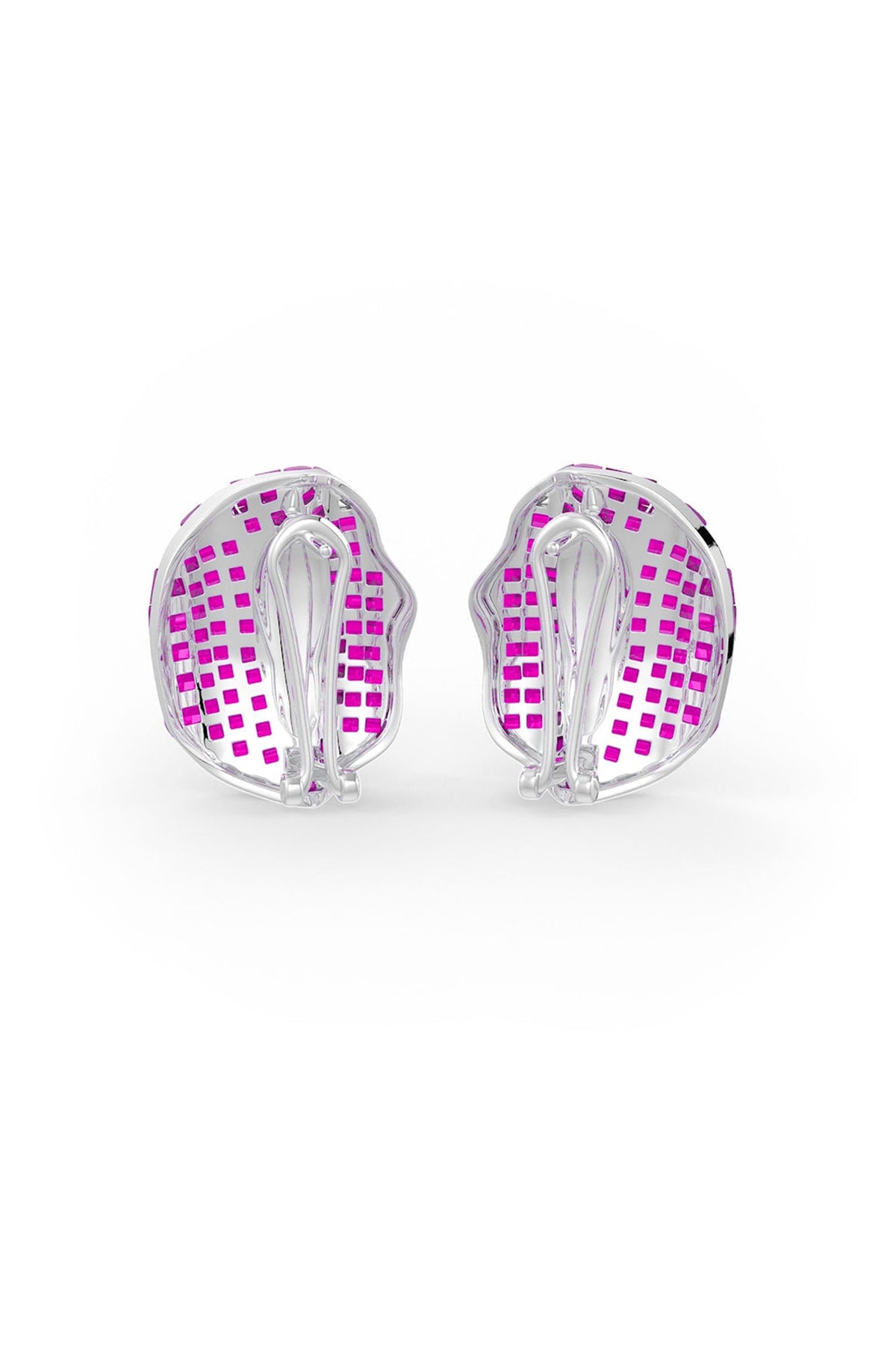White Rhodium Finish Ruby Synthetic Spinel Stud Earrings In Sterling Silver