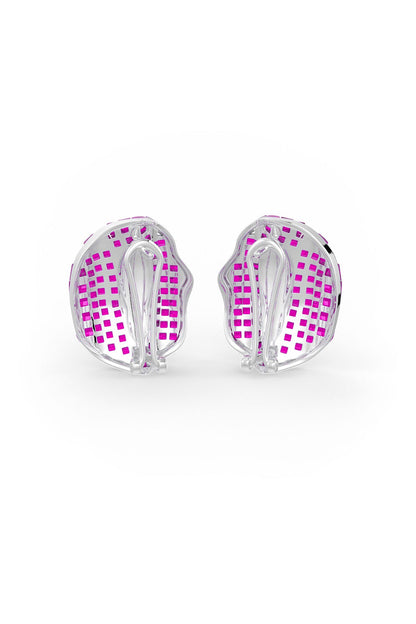 White Rhodium Finish Ruby Synthetic Spinel Stud Earrings In Sterling Silver