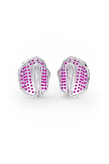 White Rhodium Finish Ruby Synthetic Spinel Stud Earrings In Sterling Silver