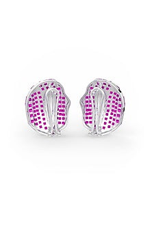 White Rhodium Finish Ruby Synthetic Spinel Stud Earrings In Sterling Silver