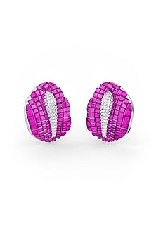 White Rhodium Finish Ruby Synthetic Spinel Stud Earrings In Sterling Silver
