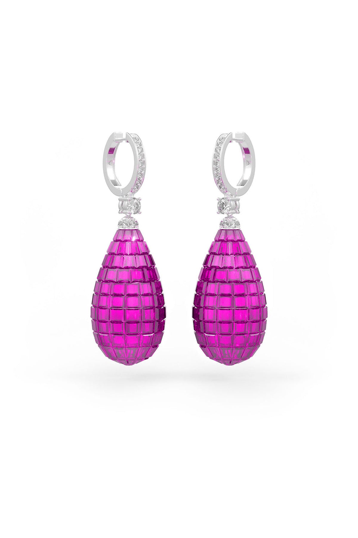 White Rhodium Finish Ruby Synthetic Spinel Dangler Earrings In Sterling Silver