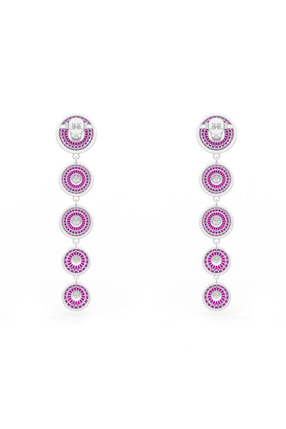 White Rhodium Finish Ruby Synthetic Spinel Dangler Earrings In Sterling Silver